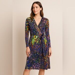 ROBERT GRAHAM Animal Print 100%
Silk Midi Dress Size Small V-Neck,Belted